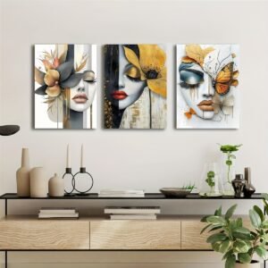 لوحات حائط مودرن لوحات حائط وجه امرأة مودرن طقم 3 قطع ديكور عصري