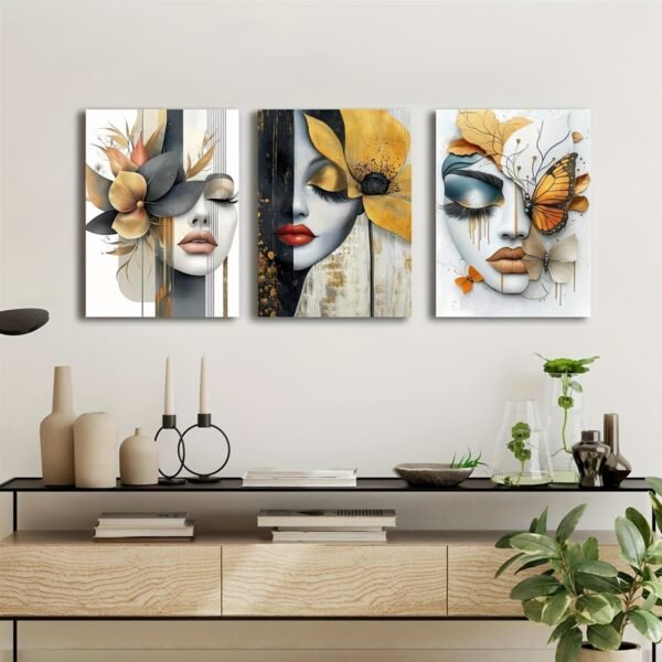 لوحات حائط وجه امرأة مودرن طقم 3 قطع ديكور عصري