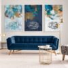 لوحات حائط إسلامية مودرن للصالون طقم 3 قطع باللون الأزرق والذهبي
