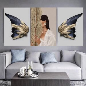 لوحات-حائط-بريش-ذهبي-طقم-3-لوحات-كانفا-مودرن لوحات حائط بريش ذهبي طقم 3 لوحات كانفا بتصميم مودرن فاخر