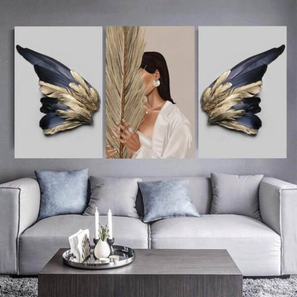 لوحات-حائط-بريش-ذهبي-طقم-3-لوحات-كانفا-مودرن لوحات حائط بريش ذهبي طقم 3 لوحات كانفا بتصميم مودرن فاخر