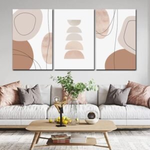 لوحات حائط تجريدية بيج طقم 3 لوحات كانفا بتصميم مودرن أنيق