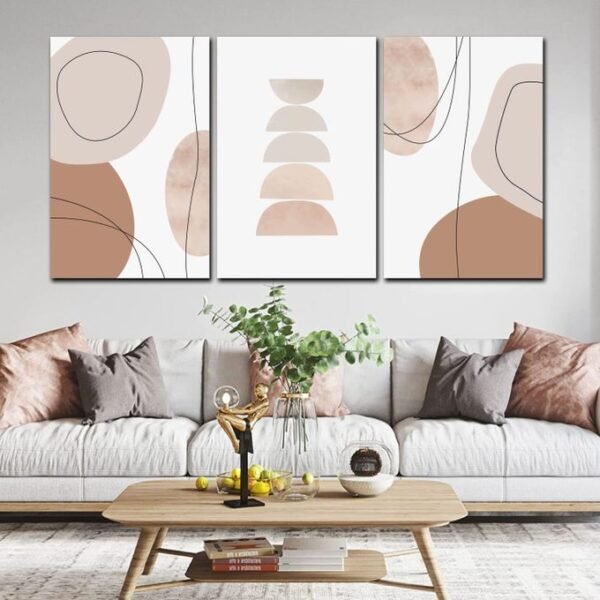 لوحات حائط تجريدية بيج طقم 3 لوحات كانفا بتصميم مودرن أنيق