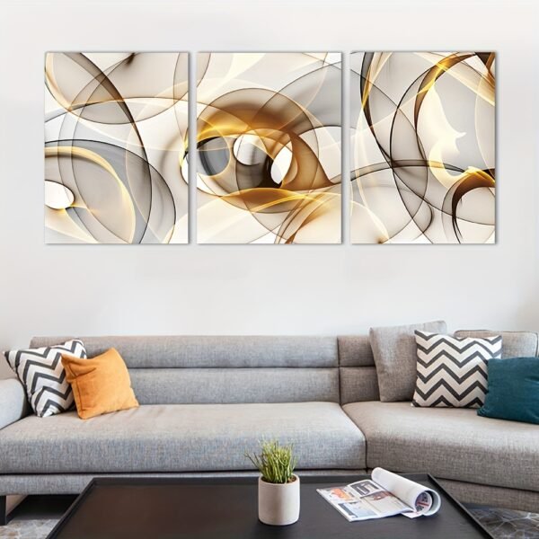 لوحات حائط تجريدية بألوان ذهبي وبيج