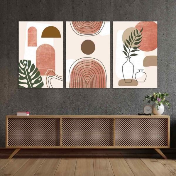 لوحات حائط تجريدية طبيعية طقم 3 لوحات كانفا بتصميم مودرن أنيق
