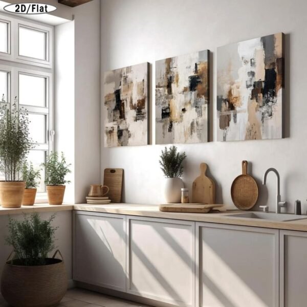 لوحات حائط تجريدية مودرن بألوان بيج و رملي ديكور عصري