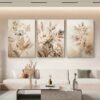 لوحات حائط زهور بيج مودرن طقم 3 لوحات كانفا بتصميم أنيق للصالون