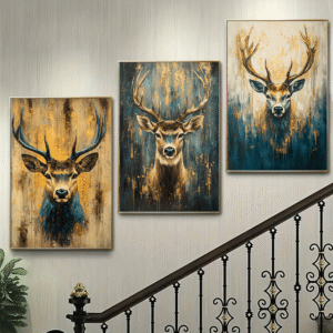 لوحات-حائط-غزال-فنية-طقم-3-لوحات-كانفا لوحات حائط غزال فنية طقم 3 لوحات كانفا بتصميم عصري فاخر