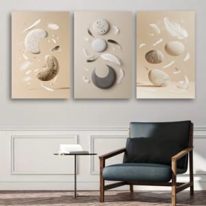 لوحات حائط مودرن بألوان هادئة – ديكور حائط عصري للصالون