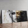 لوحات حائط تجريدية وجه امرأة ذهبي – طقم 3 لوحات كانفا فاخرة