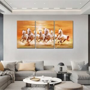 لوحات حائط خيول فنية طقم 3 لوحات كانفا بتصميم مودرن فاخر