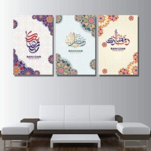 لوحات حائط رمضان مزخرفة طقم 3 لوحات كانفا بتصميم إسلامي أنيق