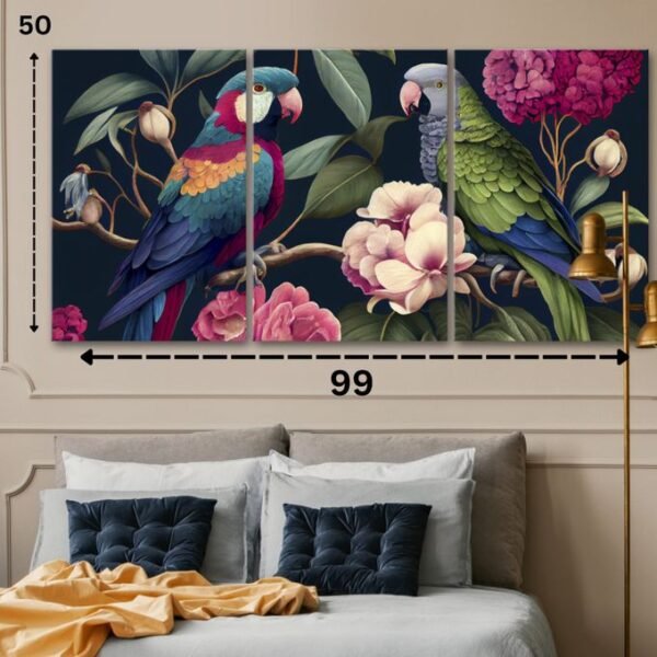لوحات-حائط-طيور-ملونة-فاخرة-طقم-3-لوحات لوحات حائط طيور للصالون مودرن