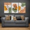لوحات-حائط-مودرن-نباتية-طقم-3-لوحات-كانفا-للصالون لوحات حائط مودرن نباتية طقم 3 لوحات كانفا بألوان دافئة للصالون