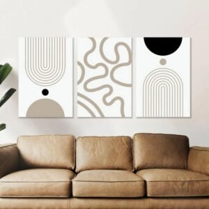 لوحات حائط هندسية مودرن طقم 3 لوحات كانفا بألوان هادئة