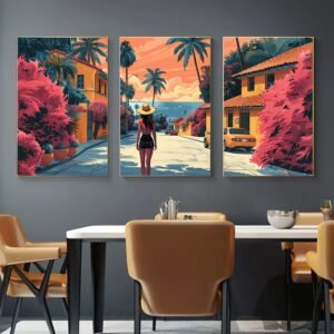 لوحات جدارية شاطئ بتصميم صيفي عصري طقم 3 لوحات كانفا لديكور المنزل