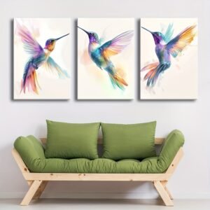 لوحات جدارية طيور ملونة بتصميم فني عصري طقم 3 لوحات كانفا لديكور المنزل