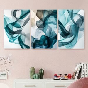 لوحات-حائط-تجريدية-تركواز-طقم-3-لوحات-كانفا لوحات حائط تجريدية تركواز طقم 3 لوحات كانفا بتصميم مودرن أنيق