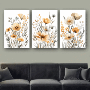 لوحات-حائط-زهور-برية-أنيقة-طقم-3-لوحات-كانفا لوحات حائط زهور برية أنيقة طقم 3 لوحات كانفا بتصميم طبيعي مودرن
