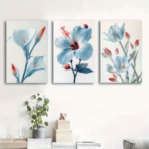لوحات حائط زهور بيضاء مودرن طقم 3 لوحات كانفا بتصميم أنيق للصالون