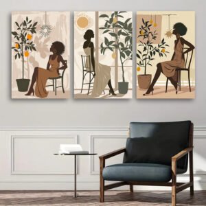 لوحات-حائط-نساء-فنية-عصرية-طقم-3-لوحات-كانفا لوحات حائط نساء فنية عصرية طقم 3 لوحات كانفا بتصميم أنيق للصالون