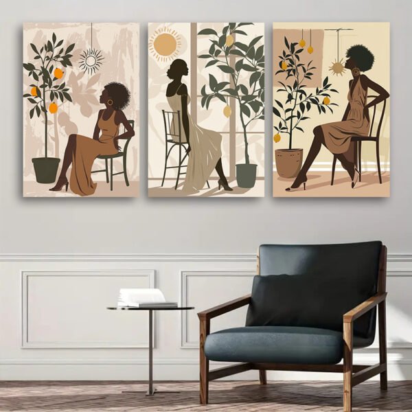 لوحات حائط نساء فنية عصرية طقم 3 لوحات كانفا بتصميم أنيق للصالون