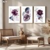 لوحة كانفا زهور مودرن للصالون 3 قطع بنفسجي