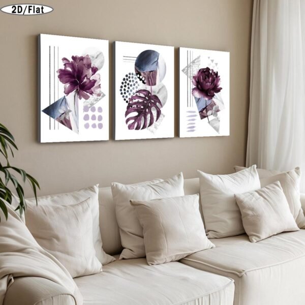 لوحة كانفا زهور مودرن للصالون 3 قطع المقاس الإجمالي