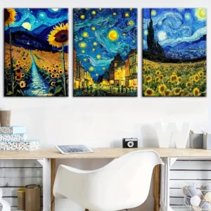 decomaroc-abbad-shams-layla-nujum-vangogh-01 لوحة عباد الشمس وليلة النجوم بأسلوب فان غوخ DecoMaroc المغرب