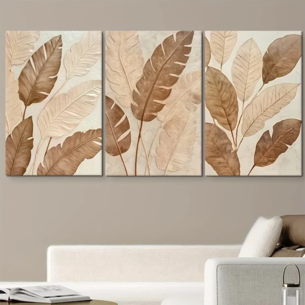 decomaroc-awraq-istiwayiya-beige-buniya-fakhra-01 لوحة أوراق استوائية بيج وبنية فاخرة ثلاثية الأبعاد DecoMaroc المغرب