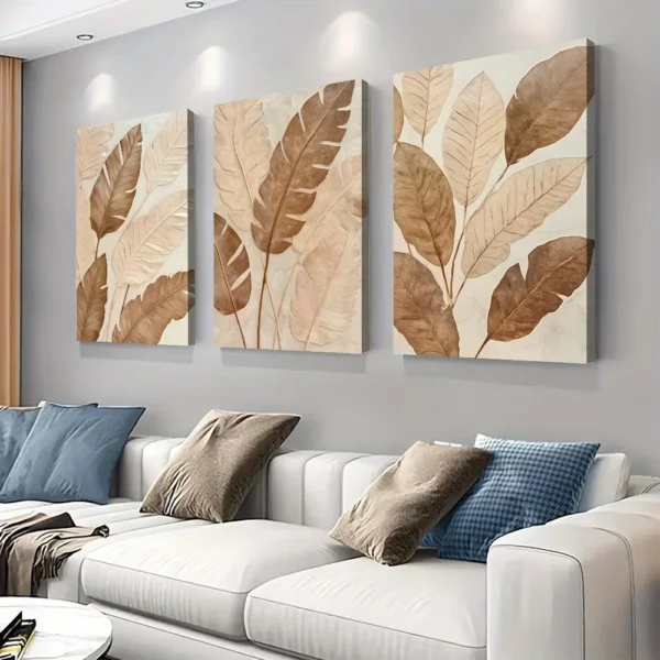decomaroc-awraq-istiwayiya-beige-buniya-fakhra-02 لوحة أوراق استوائية بيج وبنية فاخرة ثلاثية الأبعاد DecoMaroc المغرب