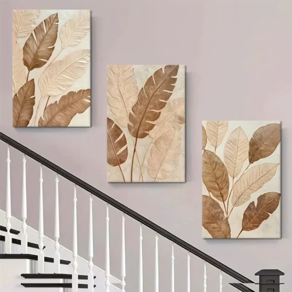 decomaroc-awraq-istiwayiya-beige-buniya-fakhra-04 لوحة أوراق استوائية بيج وبنية فاخرة ثلاثية الأبعاد DecoMaroc المغرب