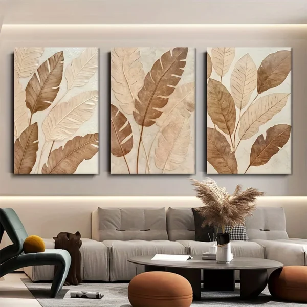 decomaroc-awraq-istiwayiya-beige-buniya-fakhra-05 لوحة أوراق استوائية بيج وبنية فاخرة ثلاثية الأبعاد DecoMaroc المغرب
