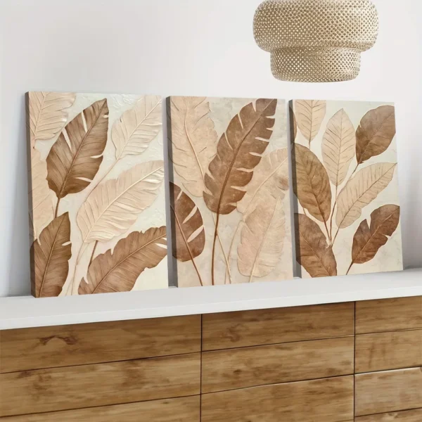 decomaroc-awraq-istiwayiya-beige-buniya-fakhra-06 لوحة أوراق استوائية بيج وبنية فاخرة ثلاثية الأبعاد DecoMaroc المغرب