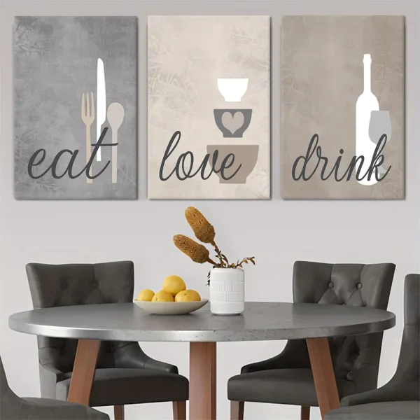 لوحة مطبخ Eat Love Drink رمادي وبيج مودرن DecoMaroc المغرب