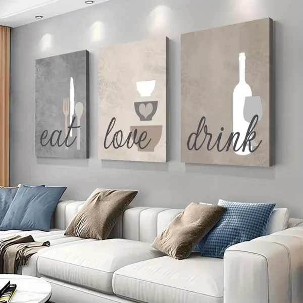 لوحة مطبخ Eat Love Drink رمادي وبيج مودرن DecoMaroc المغرب