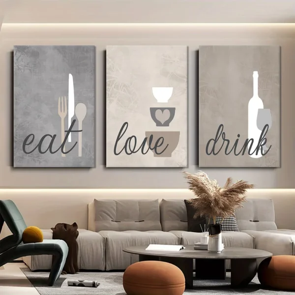 لوحة مطبخ Eat Love Drink رمادي وبيج مودرن DecoMaroc المغرب