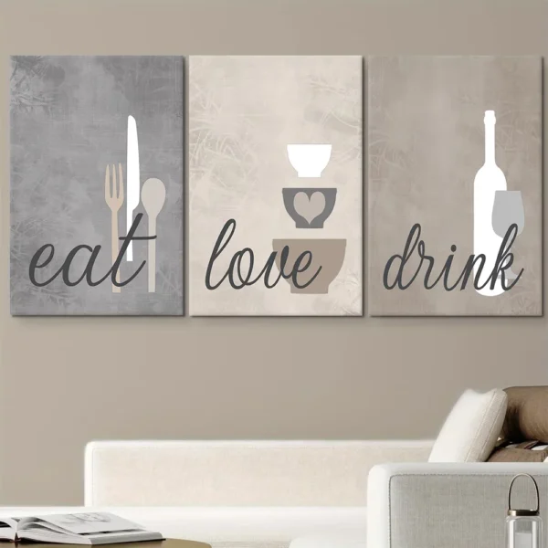 لوحة مطبخ Eat Love Drink رمادي وبيج مودرن DecoMaroc المغرب