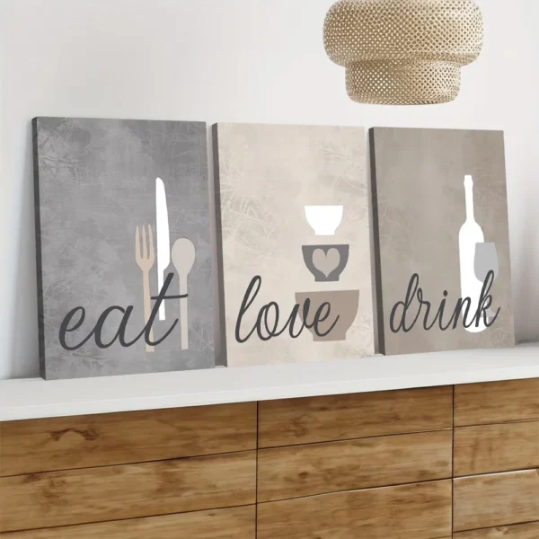 لوحة مطبخ Eat Love Drink رمادي وبيج مودرن DecoMaroc المغرب