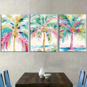 decomaroc-nakhil-tropical-mayi-mulawwan-01 لوحة نخيل تروبيكال بألوان مائية زاهية DecoMaroc المغرب