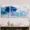 لوحة تجريدية مائية بالأزرق الملكي والوردي الهادئ DecoMaroc المغرب