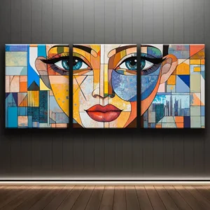 decomaroc-visage-cubiste-01 لوحة وجه تجريدي بأسلوب تكعيبي ملون DecoMaroc المغرب