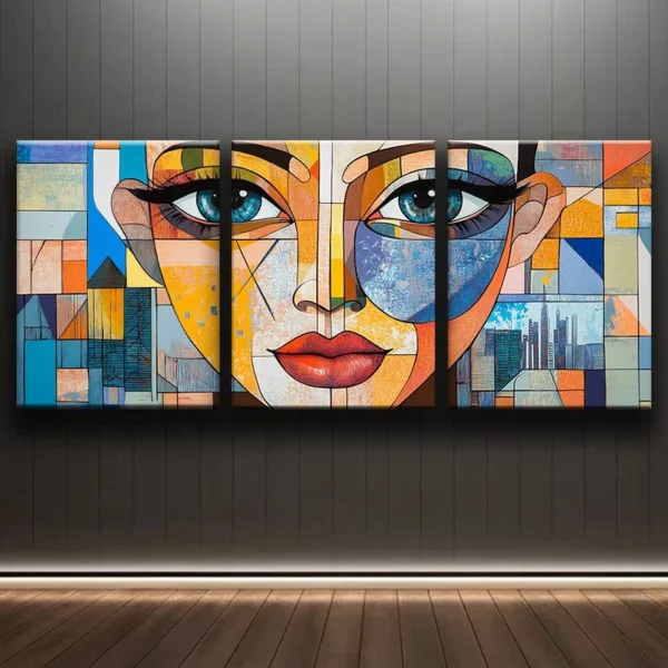decomaroc-visage-cubiste-01 لوحة وجه تجريدي بأسلوب تكعيبي ملون DecoMaroc المغرب