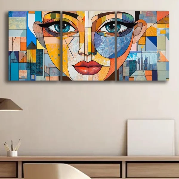decomaroc-visage-cubiste-03 لوحة وجه تجريدي بأسلوب تكعيبي ملون DecoMaroc المغرب